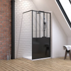 Pack paroi de douche 100x200 cm noir mat + receveur extra plat à poser 100x80 blanc effet pierre caniveau Aurlane - PACF063