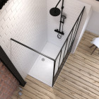 Pack paroi de douche 120x200 cm noir mat + receveur a poser rectangle blanc - finition pierre Aurlane - PACF065