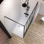 Pack paroi de douche 120x200 cm noir mat + receveur haut a poser 120x80 blanc effet pierre Aurlane - PACF066