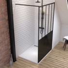 Pack paroi de douche 120x200 cm noir mat - verre trempe 5mm + receveur extra plat à poser - caniveau Aurlane - PACF067