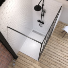 Pack paroi de douche 120x200 cm noir mat + receveur extra plat à poser blanc - caniveau Aurlane - PACF068