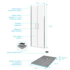 Pack paroi de douche 90x200 cm + receveur de douche a carreler 90x160 recoupable Aurlane - PACF082