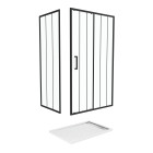 Porte coulissante et retour avec sérigraphie noire 120x80x200 cm + receveur blanc effet pierre Aurlane - PACF188