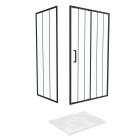 Porte coulissante et retour avec sérigraphie noire 120x80x200cm + receveur en smc blanc effet pierre Aurlane - PACF193