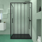 Porte coulissante et retour avec sérigraphie noire 120x80x200cm + receveur en smc noir effet pierre Aurlane - PACF195