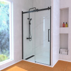 Porte de douche coulissante "industriel" 120x200 + receveur blanc + colonne de douche thermostatique Aurlane - PACF267