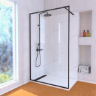 Paroi de douche 120x200 verre 8mm & cadre noir + receveur blanc 80x120 + colonne de douche mécanique Aurlane - PACF314
