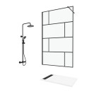 Paroi de douche 120 cm sérigraphie noire et receveur blanc 80x120 + colonne de douche thermostatique Aurlane - PACF323