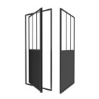 Pack porte de douche pivotante et retour 'type atelier' - noir mat - Dimensions au choix