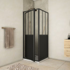 Pack porte de douche pivotante et retour 'type atelier' - noir mat - Dimensions au choix