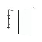 Paroi de douche 120cm verre 8mm - profilé + barre extensible + colonne de douche thermostatique noir mat Aurlane - PACF341