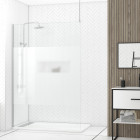 Paroi de douche 140x200cm dépolie - profilé + barre plafond finition chrome - freedom 2 frosted