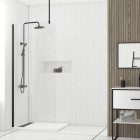 Paroi de douche 90x200cm verre transparent - profilé + barre plafond noire - freedom 2 black Aurlane - PACF406
