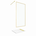 Paroi de douche 100x200cm + grille finition or doré brossé + receveur blanc effet pierre 100x80x4cm Aurlane - PACF413