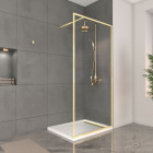 Paroi de douche 100x200cm + grille finition or doré brossé + receveur blanc effet pierre 100x80x4cm Aurlane - PACF413