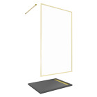 Paroi de douche 120x200cm + grille finition or doré brossé + receveur gris effet pierre 120x90x4cm Aurlane - PACF419