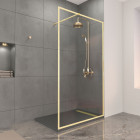 Paroi de douche 120x200cm + grille finition or doré brossé + receveur gris effet pierre 120x90x4cm Aurlane - PACF419