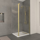 Paroi de douche et volet pivotant 90+40x200 cm + barre extensible - or brossé - freedom 2 gold Aurlane - PACF429