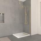 Paroi de douche 90x200cm verre 8mm - profilé + barre plafond finition or brossé - freedom 2 gold