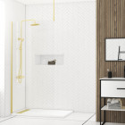 Paroi de douche 100x200cm verre 8mm - profilé + barre plafond finition or brossé - freedom 2 gold Aurlane - PACF450