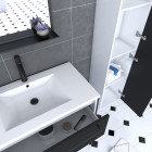 Pack meuble de salle de bain 80x50 cm noir - vasque résine blanche + miroir noir mat + colonne Aurlane - PACM025