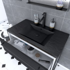 Meuble de salle de bain 80x50cm blanc - 2 tiroirs noir mat - vasque résine noire effet pierre - structura p027 Aurlane - PACM027