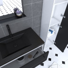 Ensemble meuble de salle de bain 80x50 cm - vasque noir effet pierre + colonne noir mat + miroir Aurlane - PACM031