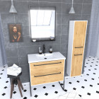Pack meuble de salle de bain 80x50 cm - 2 tiroirs - vasque blanche + miroir noir mat led + colonne Aurlane - PACM035