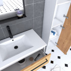 Pack meuble de salle de bain 80x50 cm - 2 tiroirs - vasque blanche + miroir noir mat led + colonne Aurlane - PACM035