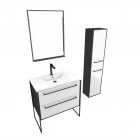 Ensemble de salle de bain blanc 80cm+ vasque résine blanche + tiroirs blanc mat + miroir + colonne Aurlane - PACM046