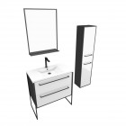 Ensemble de salle de bain 80 cm blanc finition noir + vasque blanche+ miroir + colonne de rangement Aurlane - PACM047
