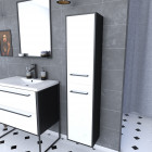 Colonne de salle de bain noir mat 30x35x150 cm avec 2 portes blanches et poignées noir mat - structura p048