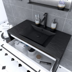 Meuble de salle de bain 80x50cm noir mat - 2 tiroirs blanc - vasque résine noire effet pierre - structura p049