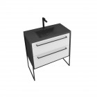Meuble de salle de bain 80x50cm noir mat - 2 tiroirs blanc - vasque résine noire effet pierre - structura p049 Aurlane - PACM049