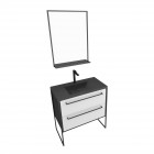 Pack meuble de salle de bain 80x50cm noir mat - 2 tiroirs blanc - vasque résine noire effet pierre et miroir noir mat - structura p051 Aurlane - PACM051