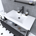 Pack meuble de salle de bain 80x50cm noir mat - 2 tiroirs noir mat - vasque blanche et miroir led noir mate - structura p055