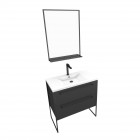 Pack meuble de salle de bain 80x50cm noir mat - 2 tiroirs noir mat - vasque blanche et miroir noir mate - structura p056