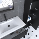 Meuble salle de bains 80 cm, vasque blanche, miroir led et colonne - noir - structura Aurlane - PACM057