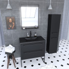 Meuble salle de bains 80 cm, vasque noire, miroir led et colonne - noir - structura Aurlane - PACM063
