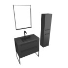 Meuble salle de bains 80 cm, vasque noire, miroir led et colonne - noir - structura Aurlane - PACM063