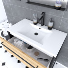 Meuble salle de bains 80 cm, vasque résine blanche, miroir led - finition chêne et noir - structura Aurlane - PACM066