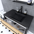 Meuble de salle de bain 80x50cm noir mat - 2 tiroirs chêne brun - vasque résine noire effet pierre et miroir noir mat - structura p073
