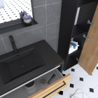 Ensemble meuble de salle de bain blanc 80cm + vasque noir effet pierre + miroir + colonne rangement Aurlane - PACM075