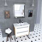 Ensemble de salle de bain blanc 80cm+ vasque en resine blanche 80x50 + tiroirs blanc mat + mirroir Aurlane - PACM077