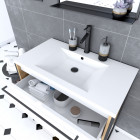 Ensemble de salle de bain blanc 80cm+ vasque en resine blanche 80x50 + tiroirs blanc mat + mirroir Aurlane - PACM078