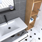 Ensemble de salle de bain 80cm + vasque blanche 80x50 + tiroir blanc mat + miroir +colonne Aurlane - PACM079
