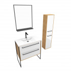 Ensemble de salle de bain 80cm + vasque blanche 80x50 + tiroir blanc mat + miroir + colonne Aurlane - PACM080