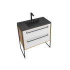 Meuble de salle de bain 80x50cm - vasque noir effet pierre 80x50cm - 2 tiroirs Aurlane - PACM082