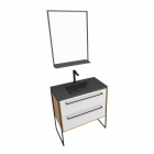 Meuble de salle de bain 80x50cm - vasque noir effet pierre 80x50cm - 2 tiroirs + miroir Aurlane - PACM084