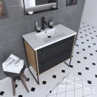 Meuble de salle de bain 80x50cm - vasque blanche 80x50cm - 2 tiroirs noir mat Aurlane - PACM087